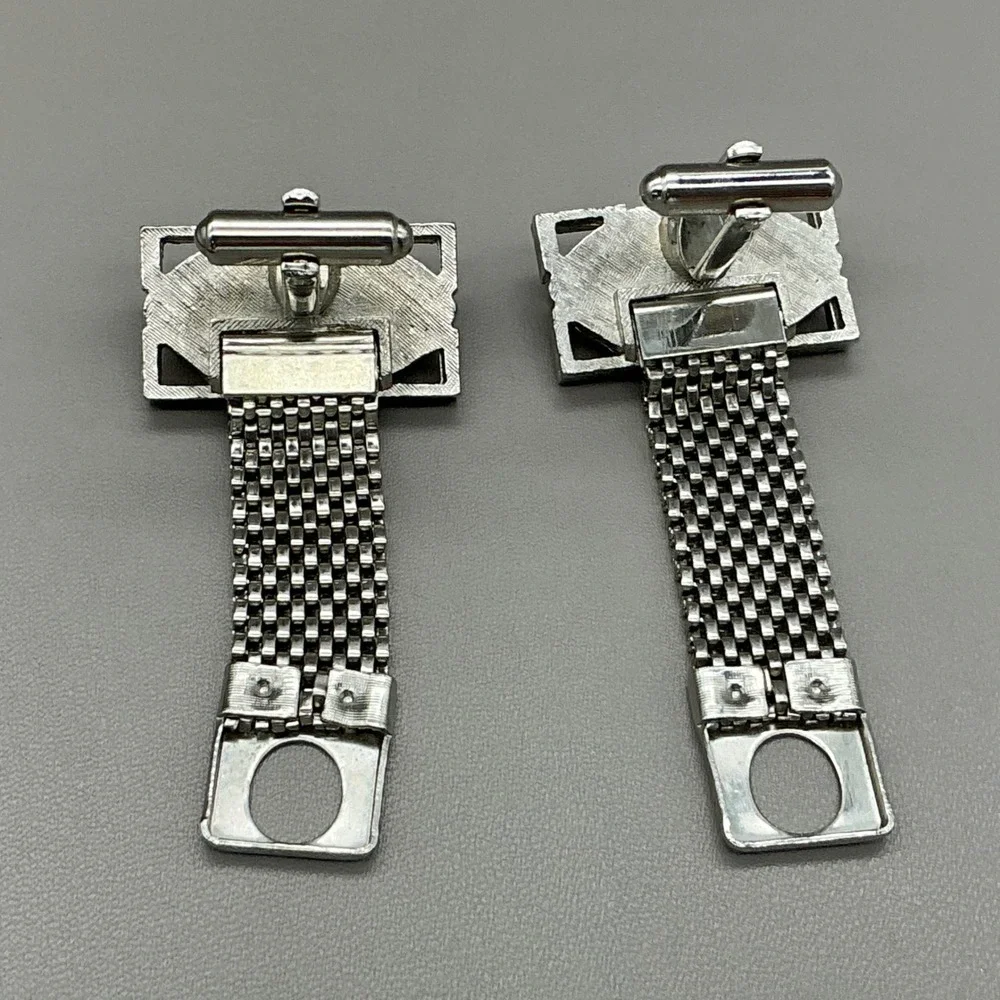 Hickok Vintage Blue Cabochon Mesh Wrap Around Cufflinks Silver Tone Mid Century